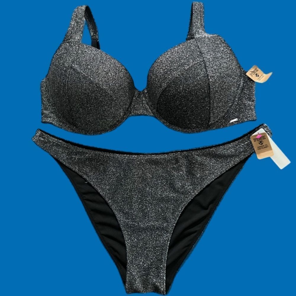 Victorias Secret Swim Shimmer Push up Padded Bikini top & Bottom Set Gray XXL